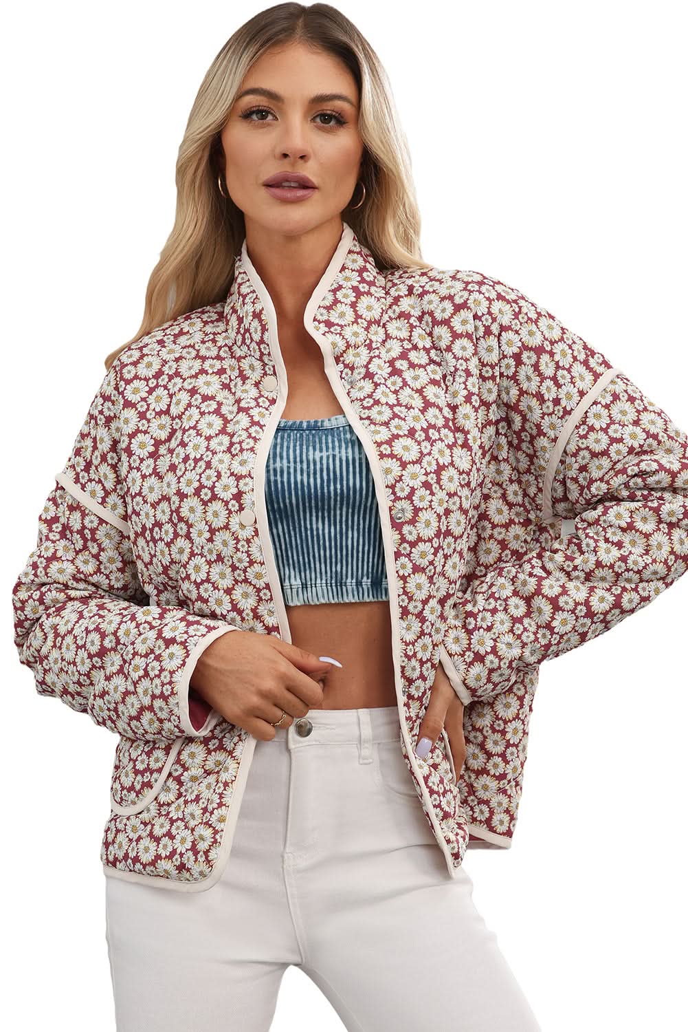 Chic pink floral coat with pockets - Love Salve